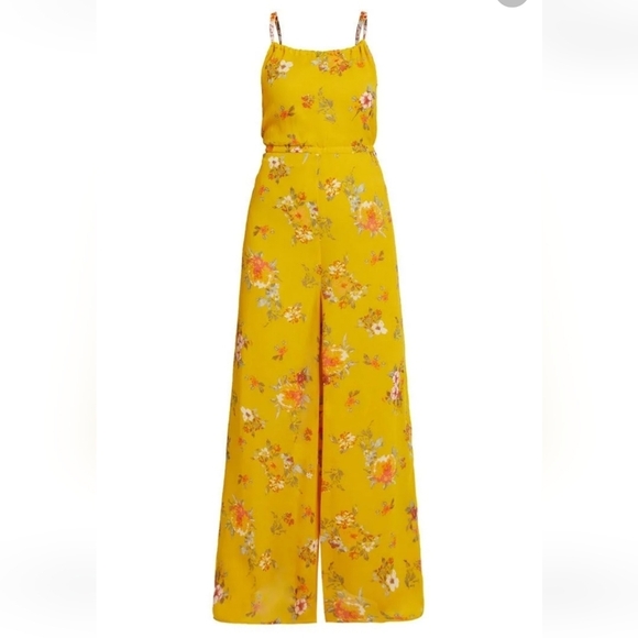 Free People Pants - Free People Georgia Floral Wide Leg Yellow Floral Jumpsuit Small